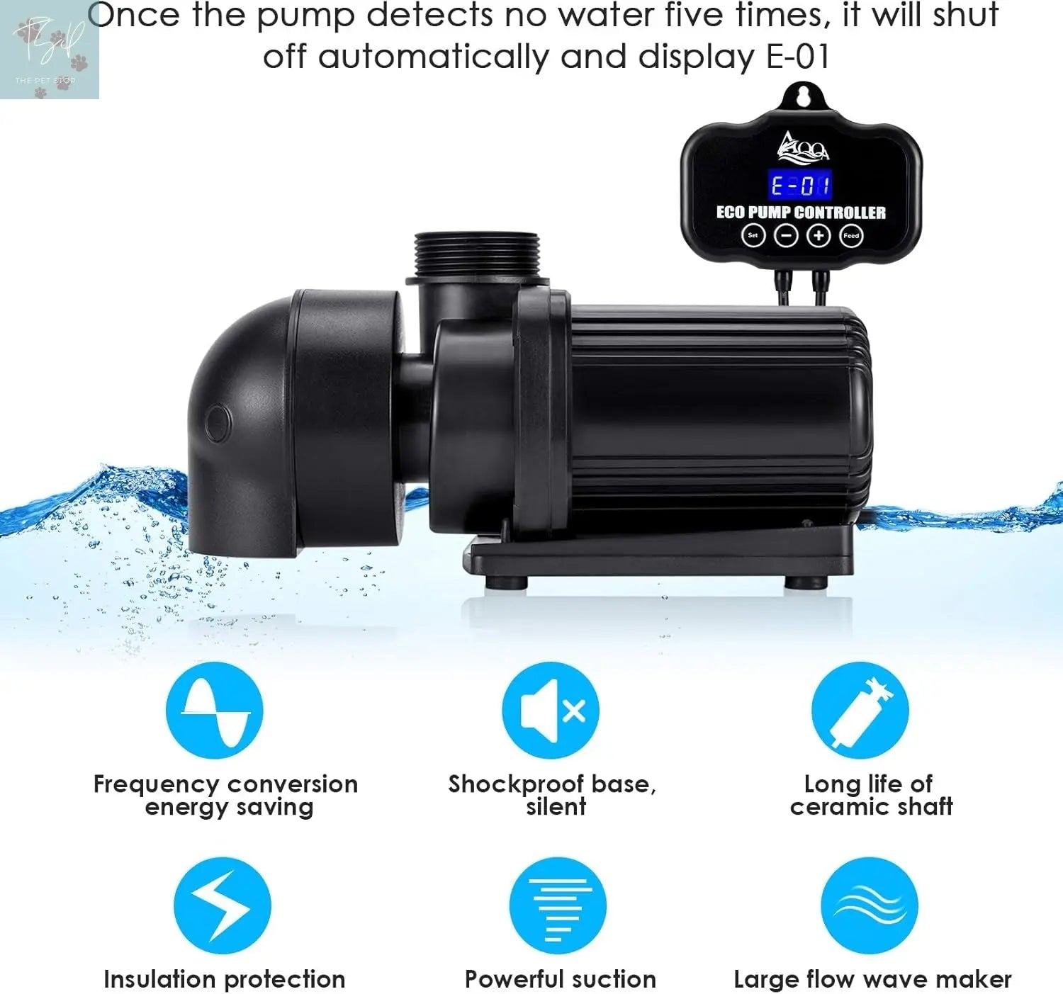 AQQA Adjustable 75W Aquarium Water Pump - 2400 GPH Circulation with Wave/Feed Mode and 20 Flow Options for Saltwater and Freshwater Applications AQQA