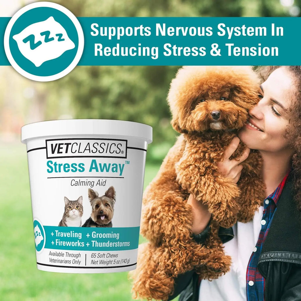Vet Classics Stress Away Calming Supplement for Dogs and Cats – Soft Chews with Melatonin and Ginger – 65 Count Vet Classics