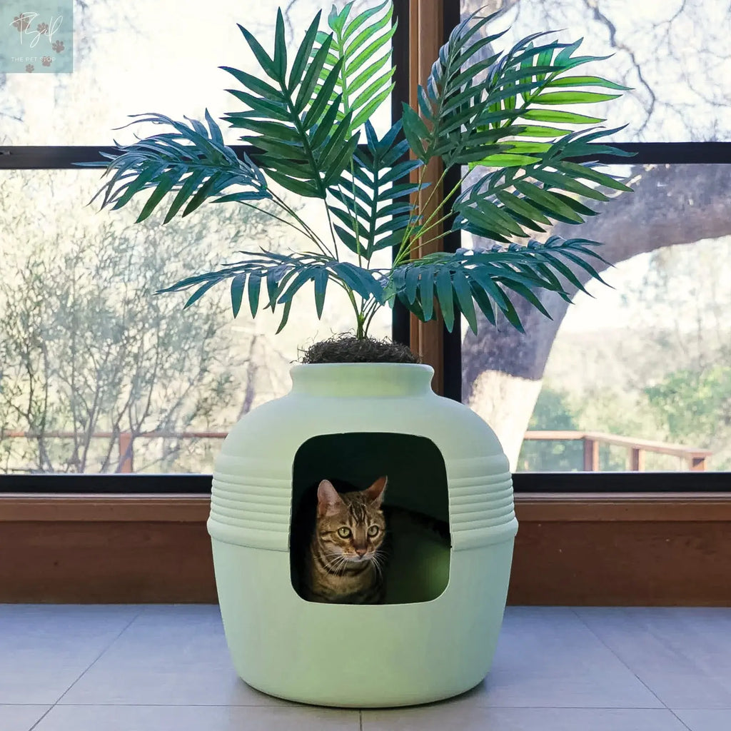 Discreet Litter Box Planter with Hooded Design and Artificial Plant for Pets Does not apply