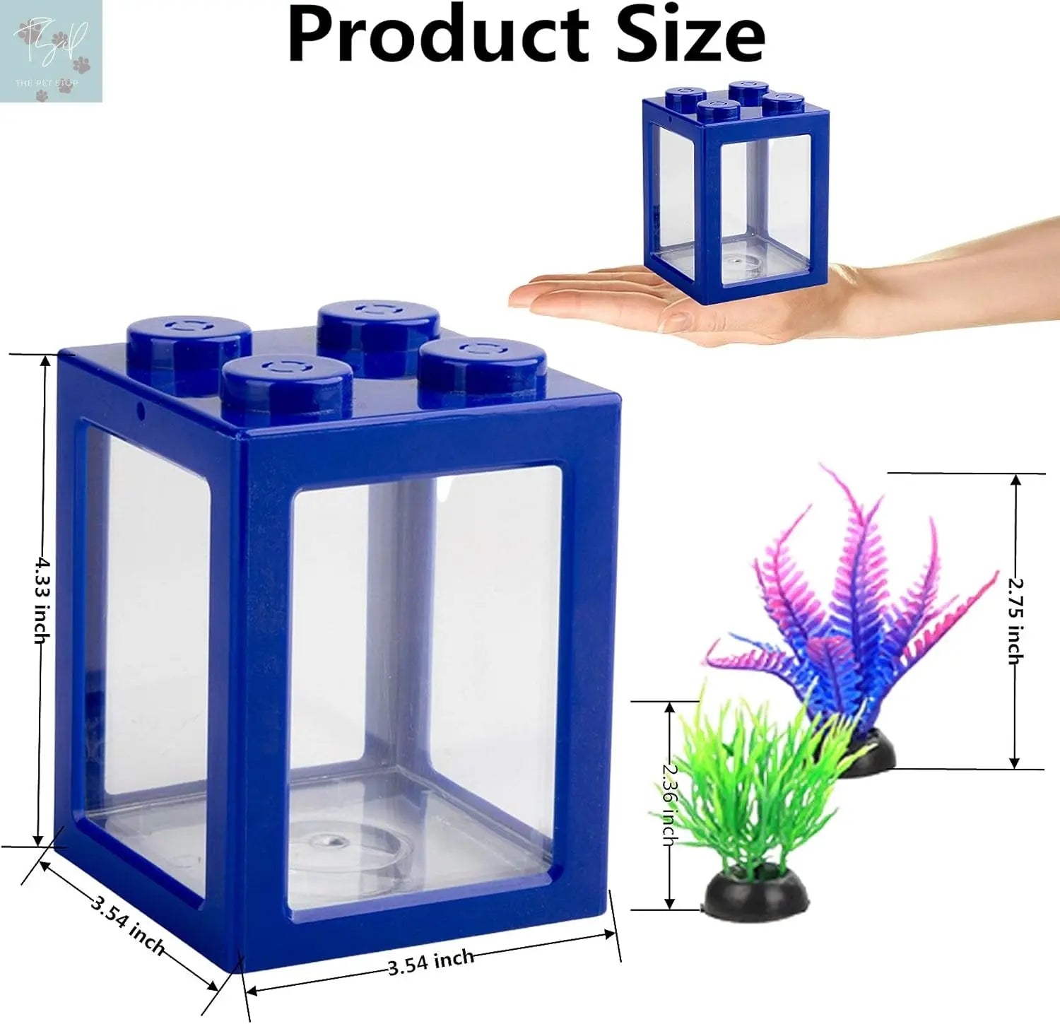 Compact Stackable Cube Fish Tank for Betta Fish with Decorative Elements and Ant Feeding Case (Blue) Finding Laurel
