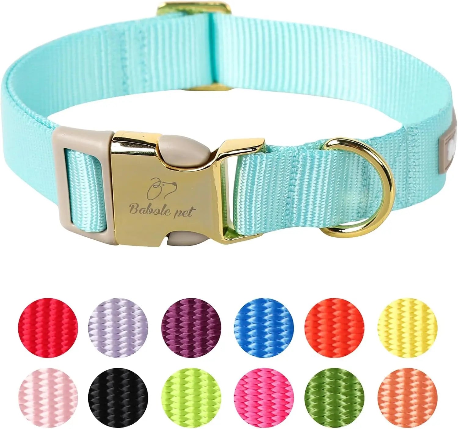 Adjustable Lavender Nylon Dog Collar with Safety Metal Buckle for Small to Large Dogs Babole Pet