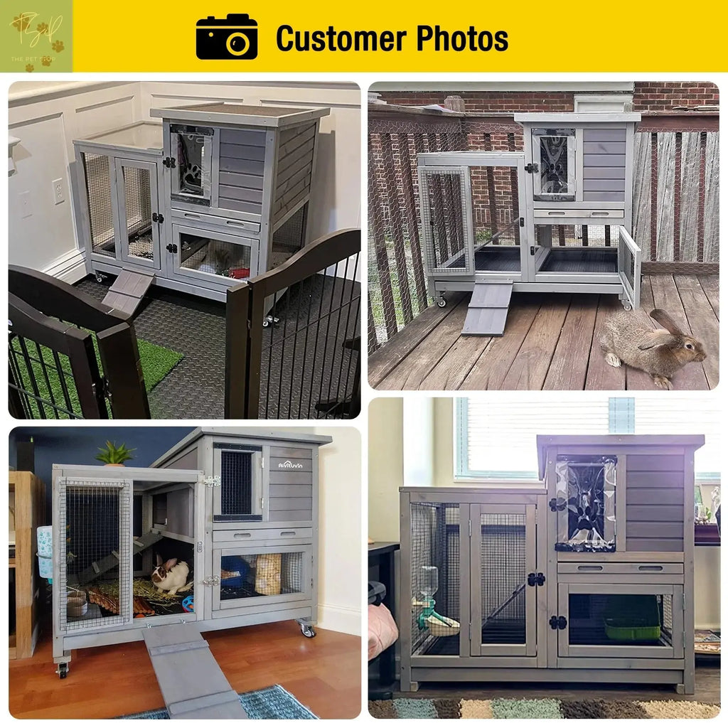 Aivituvin Wooden Bunny Hutch Indoor & Outdoor Rabbit Hutch Guinea Pig Cage for Small Animals with Trays (Grey) Aivituvin