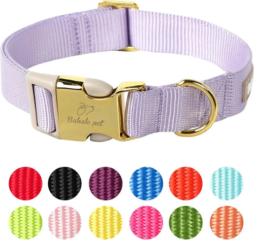 Adjustable Lavender Nylon Dog Collar with Safety Metal Buckle for Small to Large Dogs Babole Pet