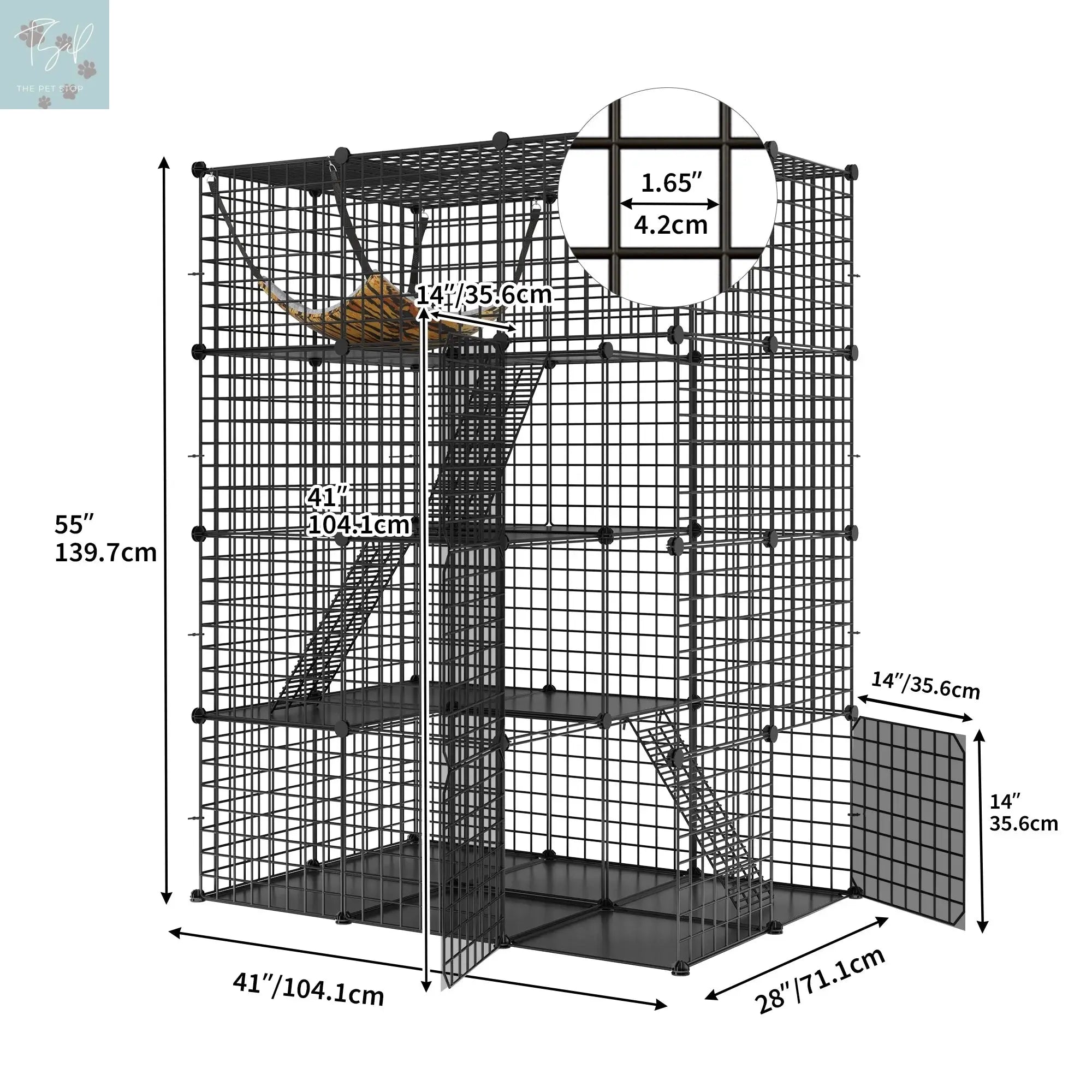 Dextrus 4-Tier Large Cat Cage with Hammock - Metal Wire Kennel and DIY Playpen for 1-3 Cats Dextrus