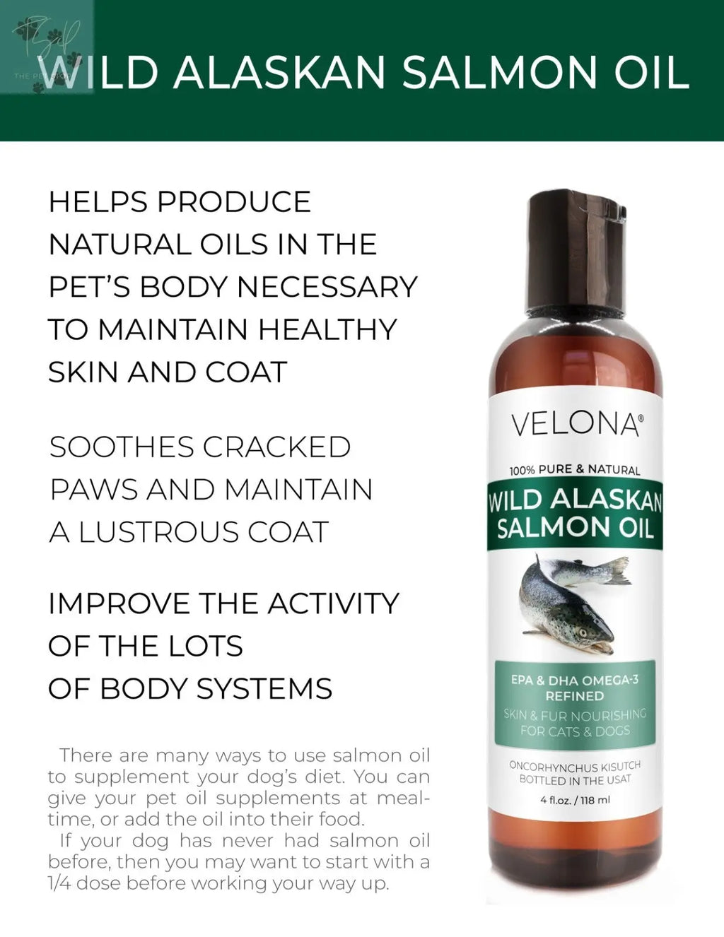 Velona Wild Alaskan Salmon Oil for Dogs and Cats - 2 Fl Oz and 1 Gallon Options, Rich in Omega-3 and EPA for Healthy Coat Does not apply