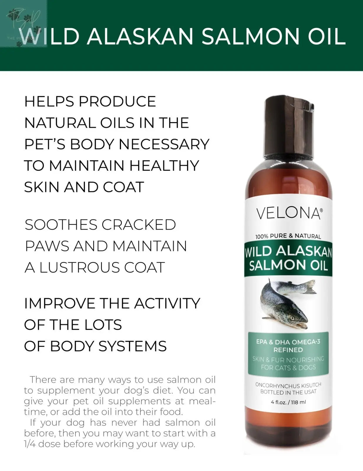 Velona Wild Alaskan Salmon Oil for Dogs and Cats - 2 Fl Oz and 1 Gallon Options, Rich in Omega-3 and EPA for Healthy Coat Does not apply