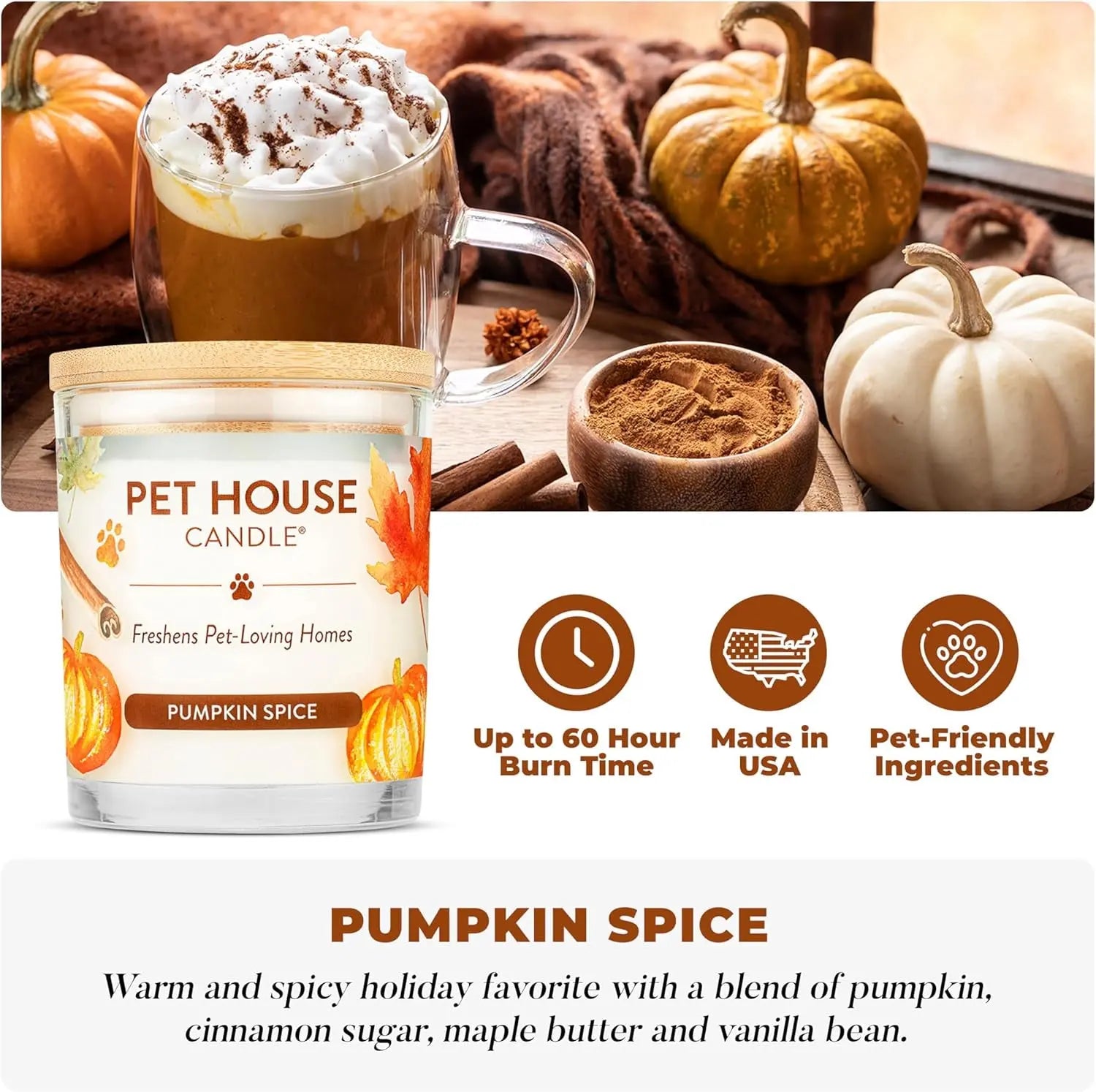 Elevate Your Home with One Fur All's Pumpkin Spice Pet House Candles - Long-Lasting, Eco-Friendly Odor Eliminators (Set of 2) One Fur All