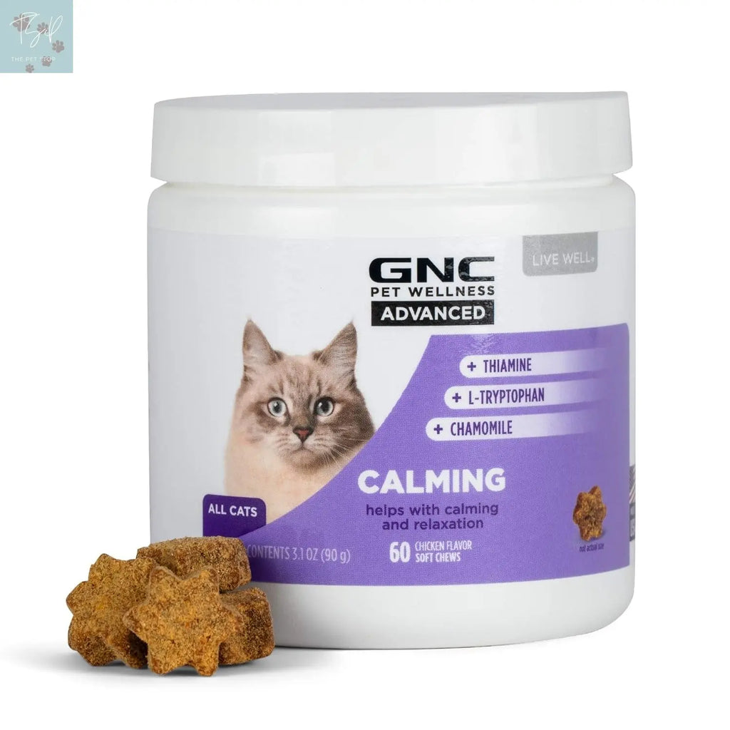 GNC Pets Advanced Calming Chews for Cats, 60 Count | Chicken Flavor Soft Chews for Relaxation | Contains Thiamine, L-Tryptophan, and Chamomile | Made in the USA Fetch for Pets