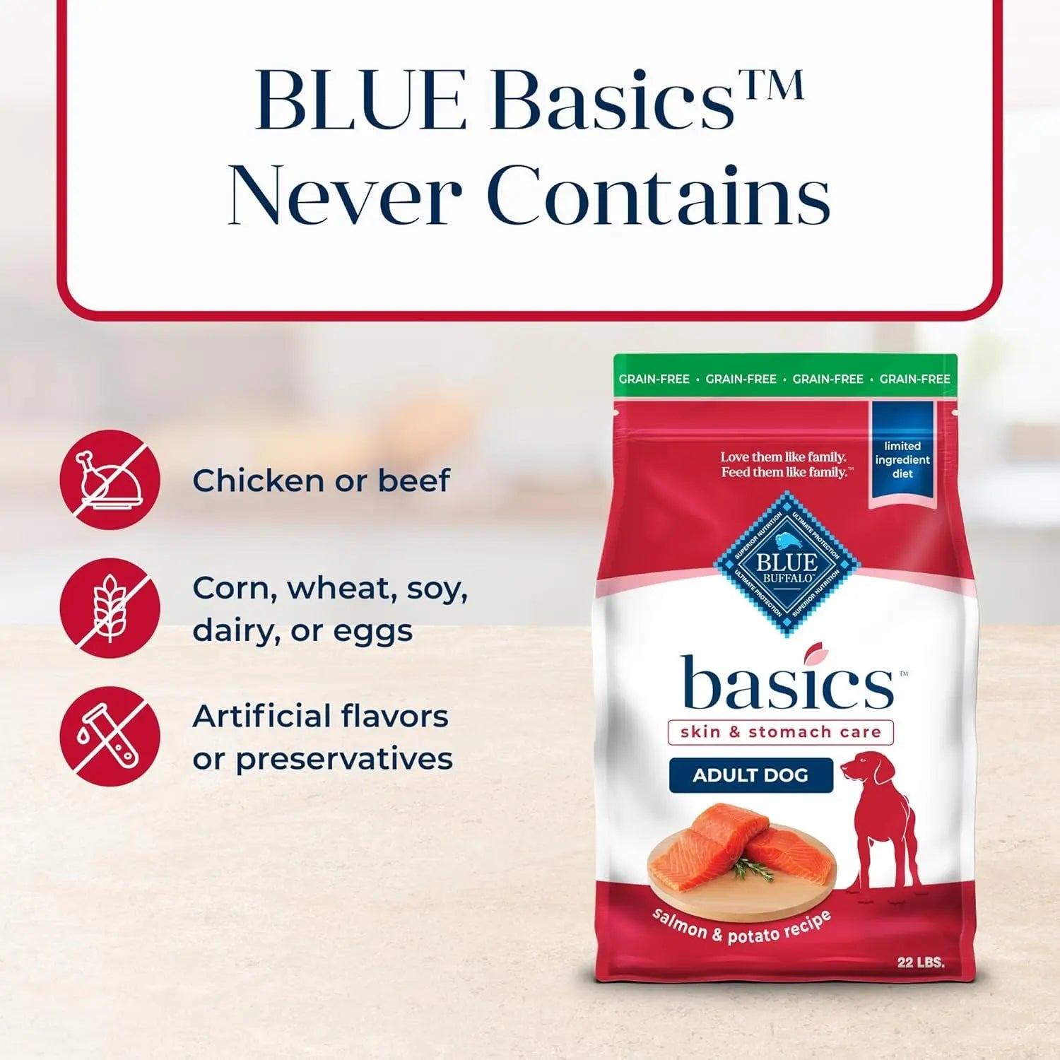 Blue Buffalo Basics Grain-Free Salmon Recipe Adult Dog Food - 22 lb Bag - Limited Ingredient Formula for Sensitive Stomachs Blue Buffalo Company, Ltd