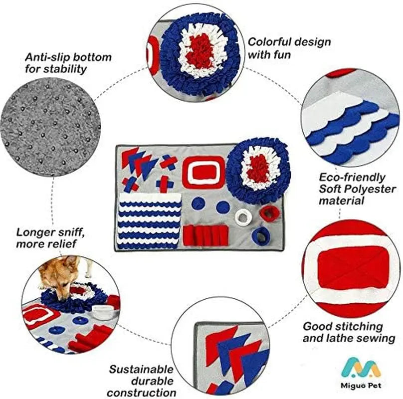 Brandname Miguo Interactive Pet Snuffle Mat for Dogs - Durable Slow Feeding Puzzle Toy, Encourages Natural Foraging Skills, Machine Washable (Grey Rectangle) Manufactuer