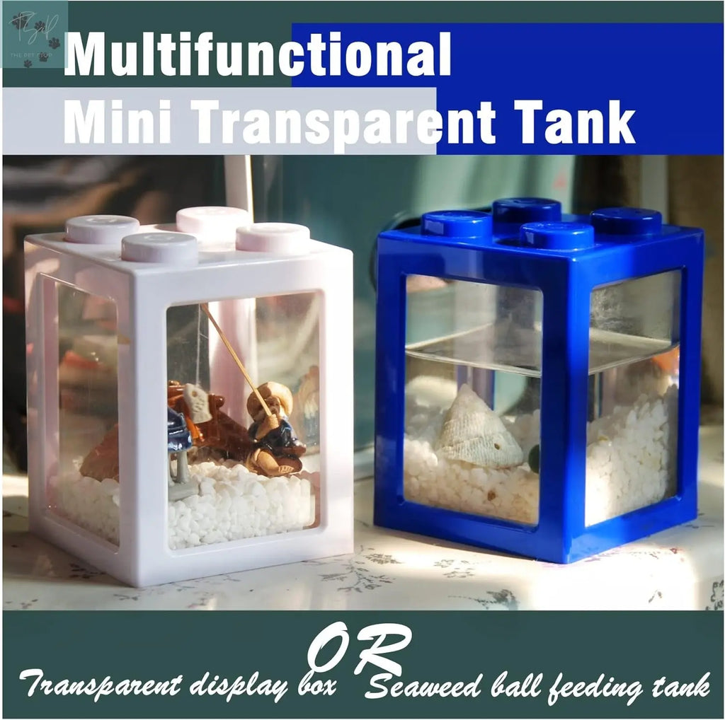 Compact Stackable Cube Fish Tank for Betta Fish with Decorative Elements and Ant Feeding Case (Blue) Finding Laurel