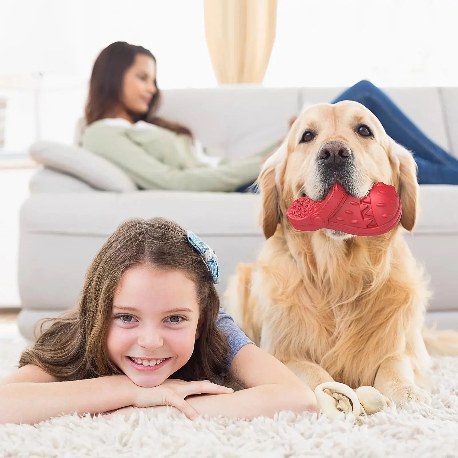 MASBRILL Large Dog Chew Toy - Durable Squeaky Toy for Aggressive Chewers, Crafted from 100% Safe Natural Soft Rubber with Beef Flavor MASBRILL