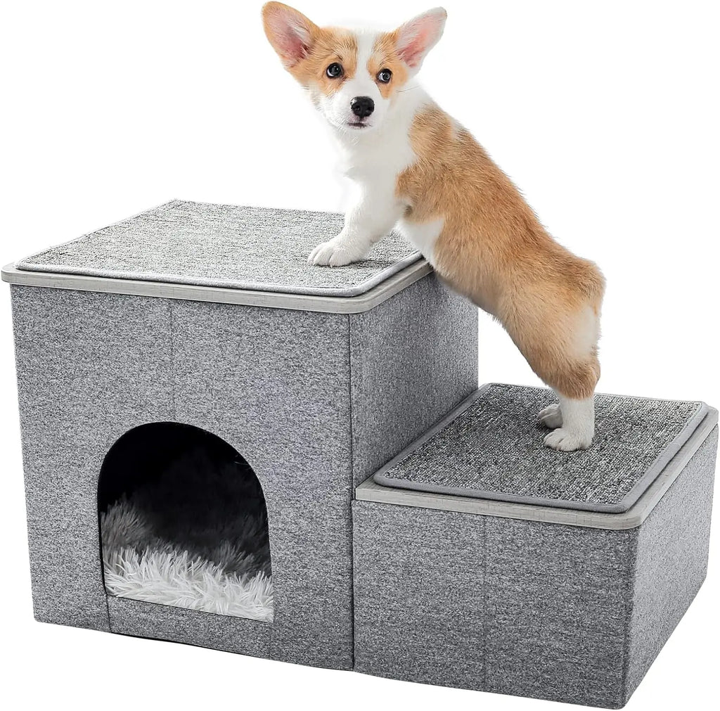 Elevate Your Pet's Comfort: PETEPELA 2-Step Portable Dog Steps with Storage - Stylish Grey Ladder for Easy Couch Access PETEPELA