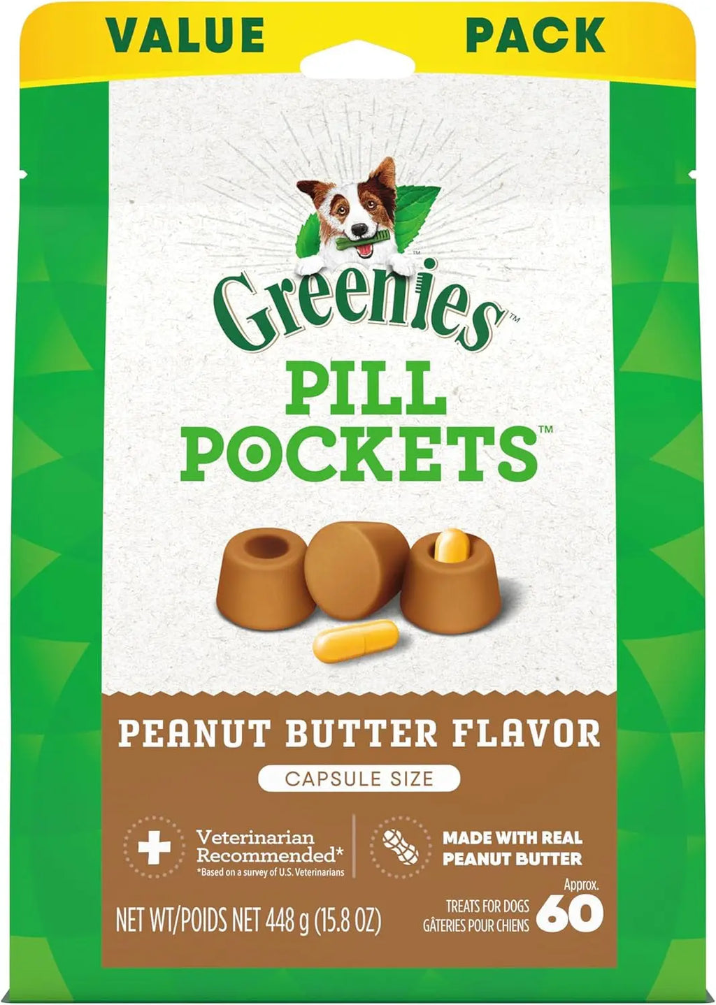 Delicious Greenies Pill Pockets for Dogs - Large Soft Treats with Real Peanut Butter (60 Treats, 15.8 oz) Mars Petcare US