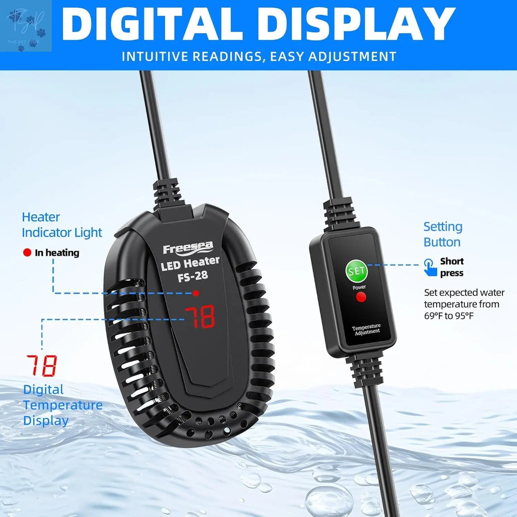 FREESEA 50W Submersible Aquarium Heater with Adjustable Temperature Controller for Betta, Saltwater, and Freshwater Tanks (1-10 Gallons) FREESEA