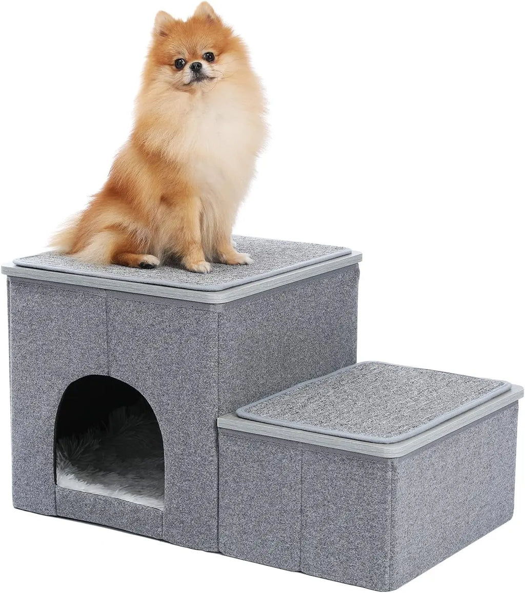 Elevate Your Pet's Comfort: PETEPELA 2-Step Portable Dog Steps with Storage - Stylish Grey Ladder for Easy Couch Access PETEPELA