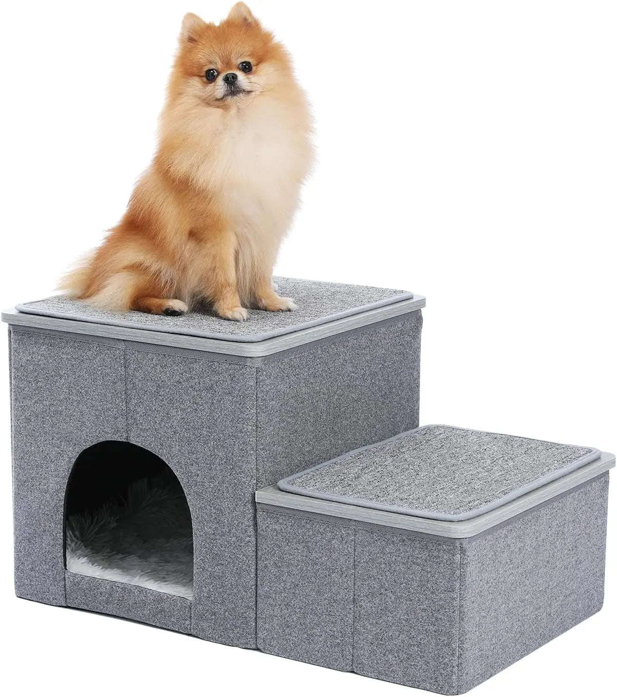 Elevate Your Pet's Comfort: PETEPELA 2-Step Portable Dog Steps with Storage - Stylish Grey Ladder for Easy Couch Access PETEPELA
