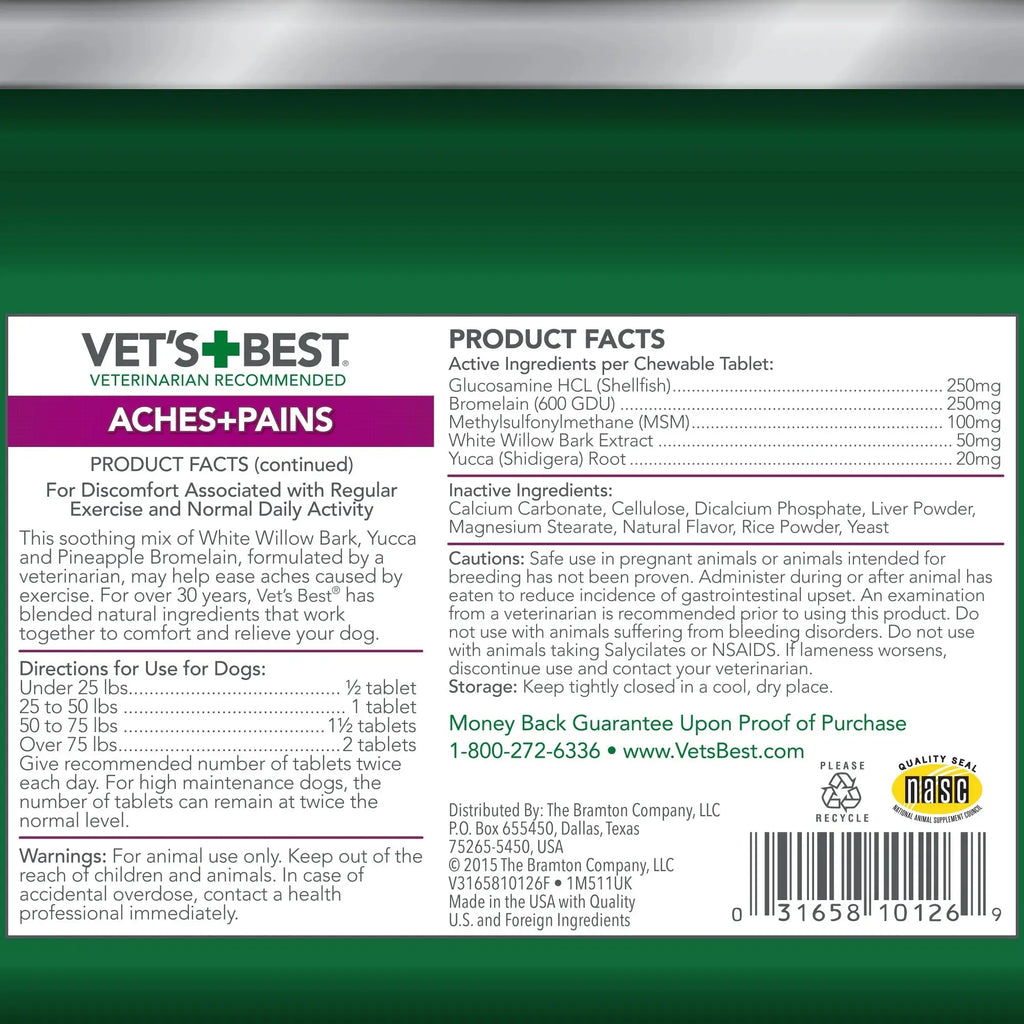 Vet’s Best Hip and Joint Support Supplement for Dogs - 50 Chewable Tablets Vet's Best