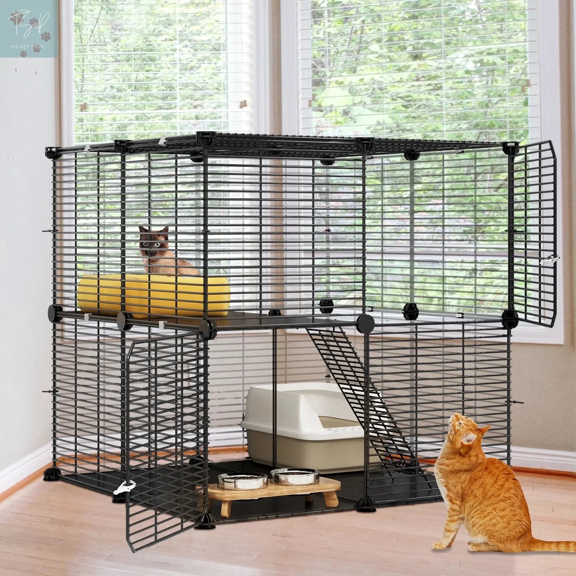 Dextrus 2-Tier Indoor Pet Cage and DIY Playpen for Cats, Ferrets, Chinchillas, Rabbits, and Small Animals - Ideal for Travel and Camping Dextrus