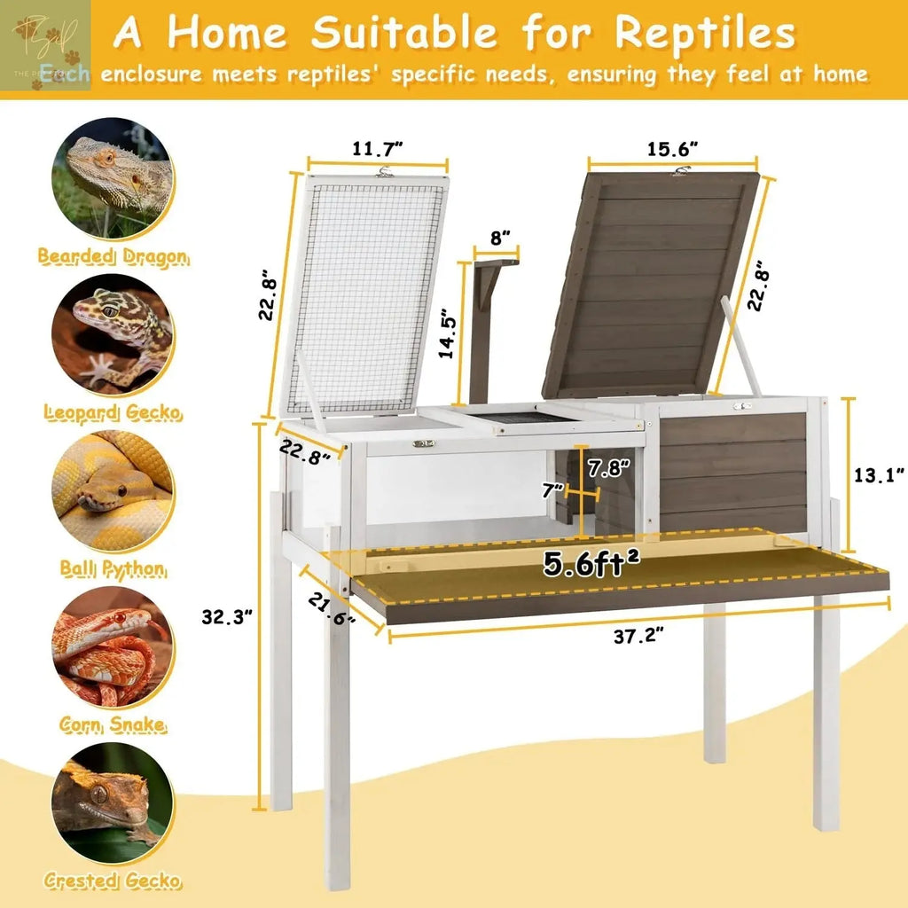 PETSCOSSET Tortoise Habitat Turtle Enclosure with Detachable Legs, Wooden Indoor Reptile Cage for Small Animals with Leakproof Tray PETSCOSSET