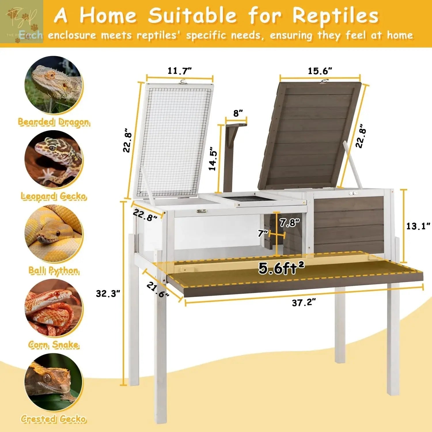 PETSCOSSET Tortoise Habitat Turtle Enclosure with Detachable Legs, Wooden Indoor Reptile Cage for Small Animals with Leakproof Tray PETSCOSSET