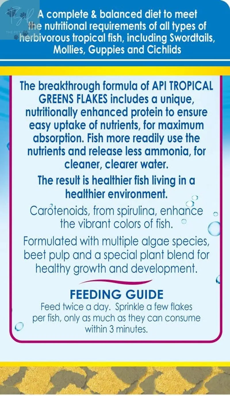 API Tropical Greens Flakes Fish Food for Tropical Fish, 2.1-Ounce Container Mars Fishcare