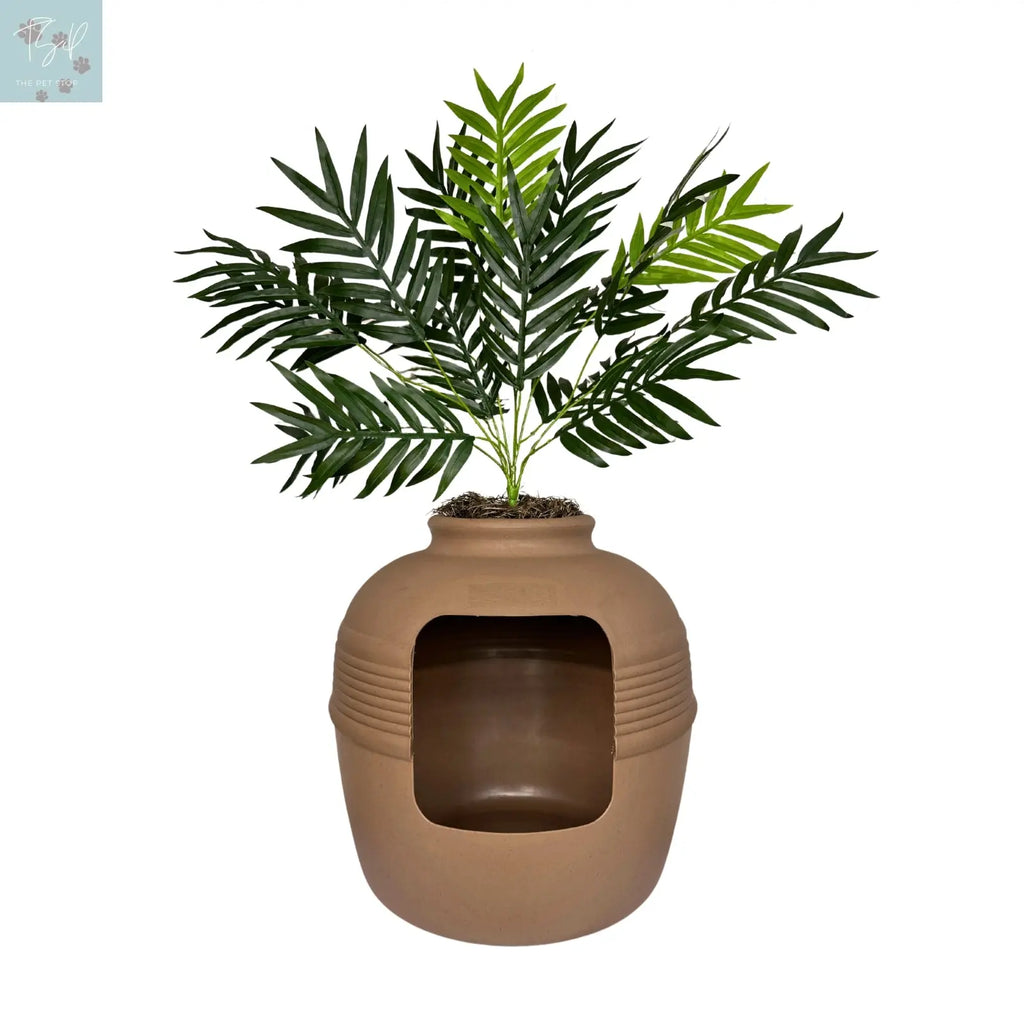 Discreet Litter Box Planter with Hooded Design and Artificial Plant for Pets Does not apply