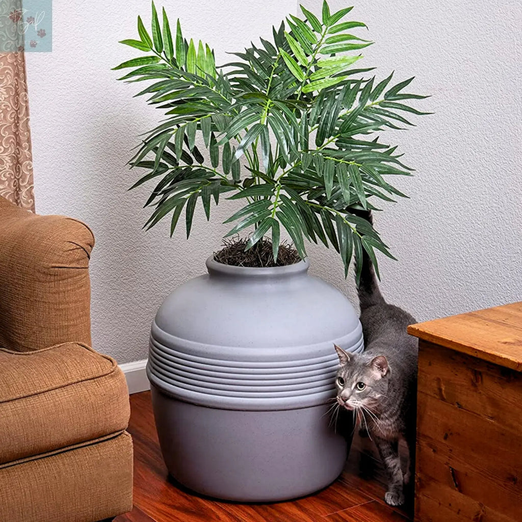 Discreet Litter Box Planter with Hooded Design and Artificial Plant for Pets Does not apply