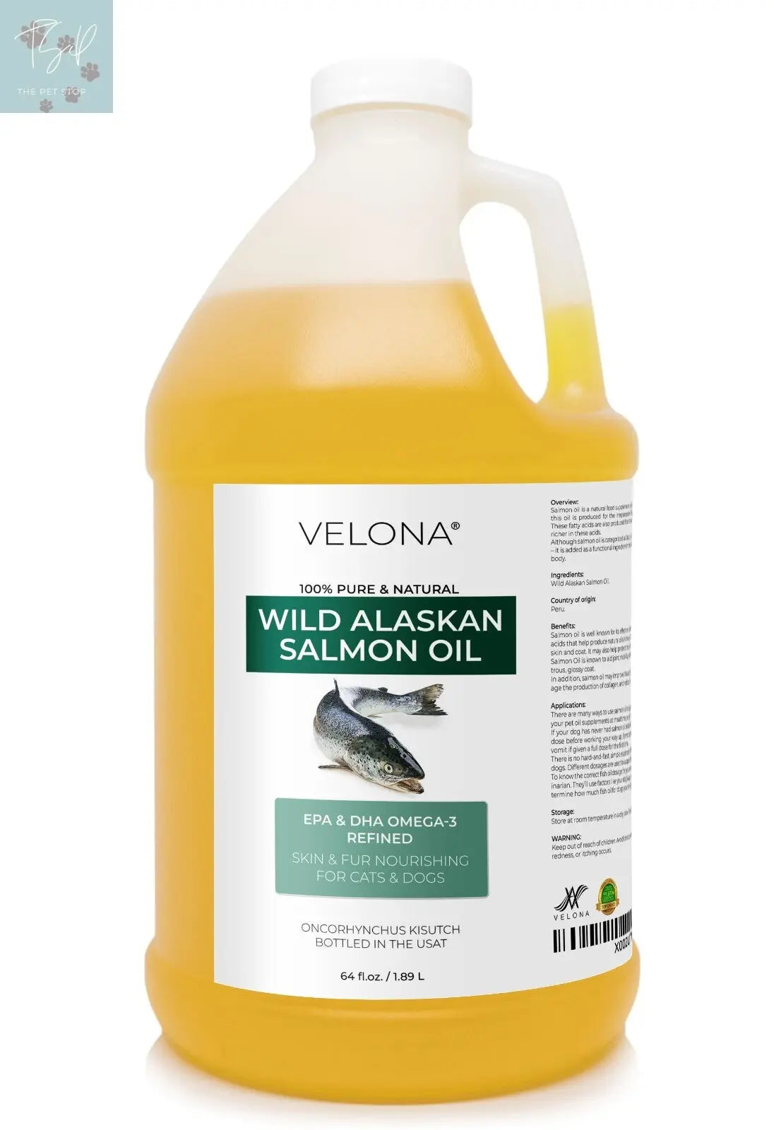 Velona Wild Alaskan Salmon Oil for Dogs and Cats - 2 Fl Oz and 1 Gallon Options, Rich in Omega-3 and EPA for Healthy Coat Does not apply