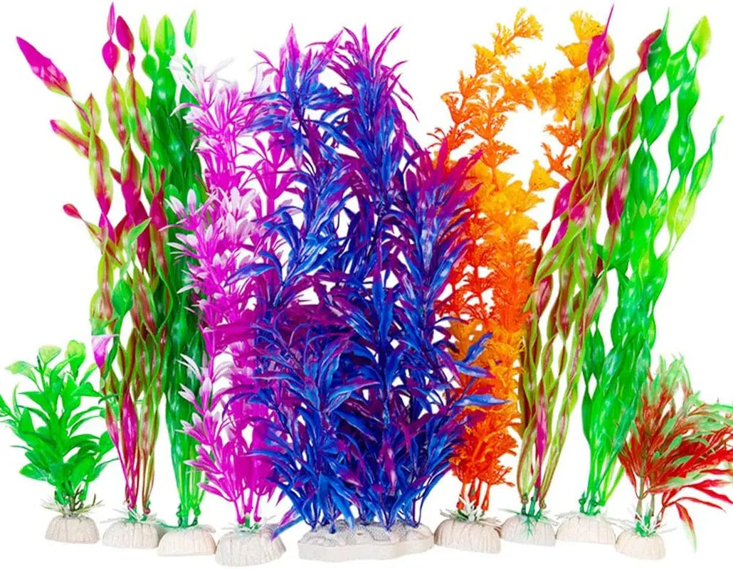 Cousduobe 9-Pack Large Artificial Aquarium Plants - 12-Inch Realistic Aquatic Landscape Enhancements CousDUoBe
