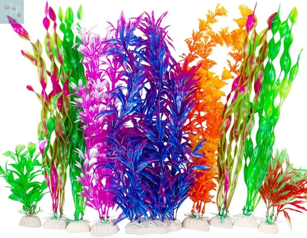 Cousduobe 9-Pack Large Artificial Aquarium Plants - 12-Inch Realistic Aquatic Landscape Enhancements CousDUoBe