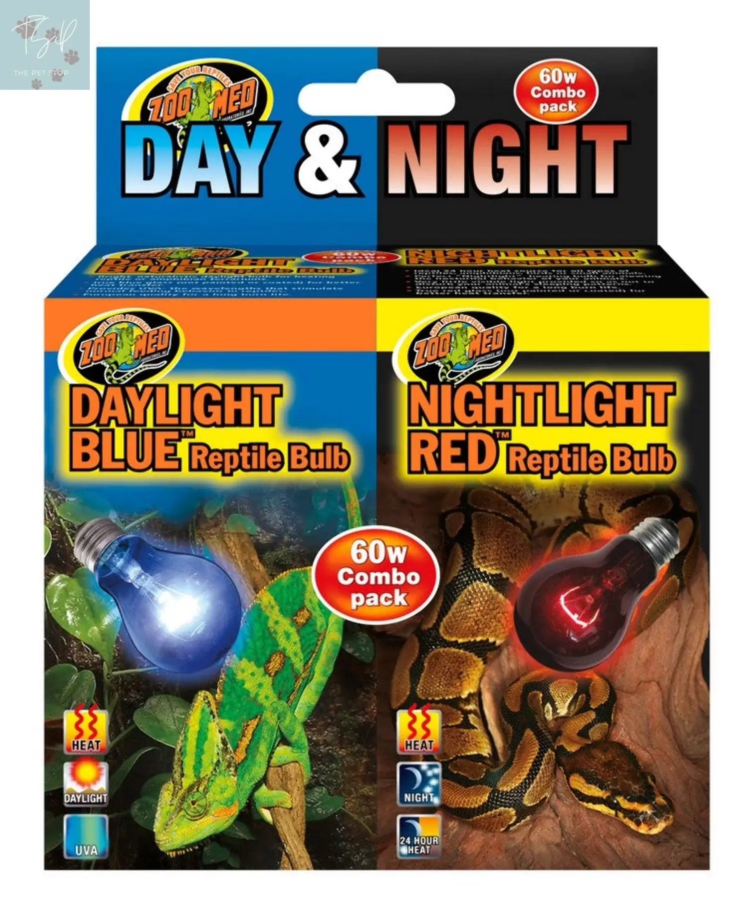 Zoo Med Day & Night Reptile Bulbs Combo Pack - 60 Watts - Combo Pack Generic