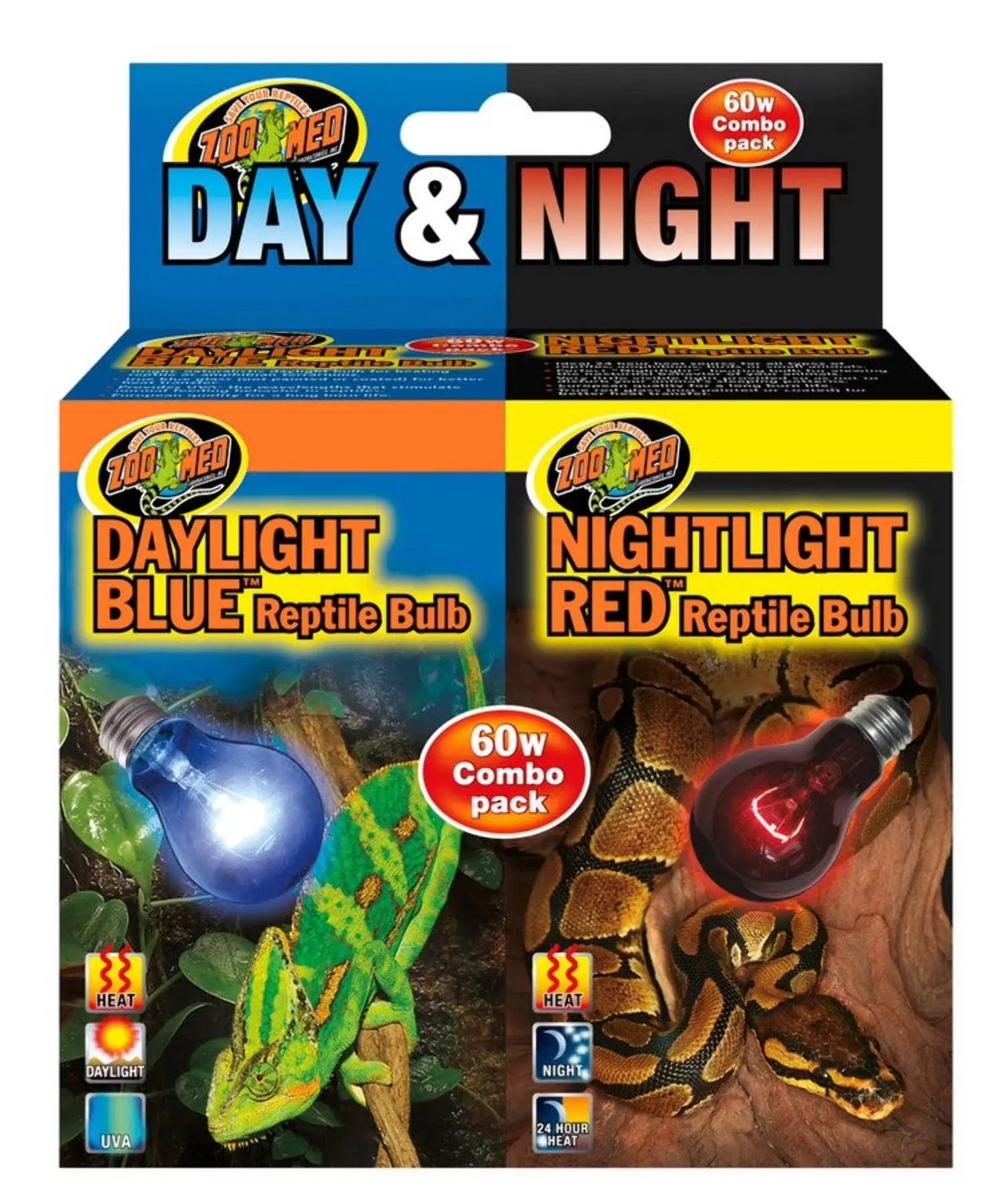 Zoo Med Day & Night Reptile Bulbs Combo Pack - 60 Watts - Combo Pack Generic