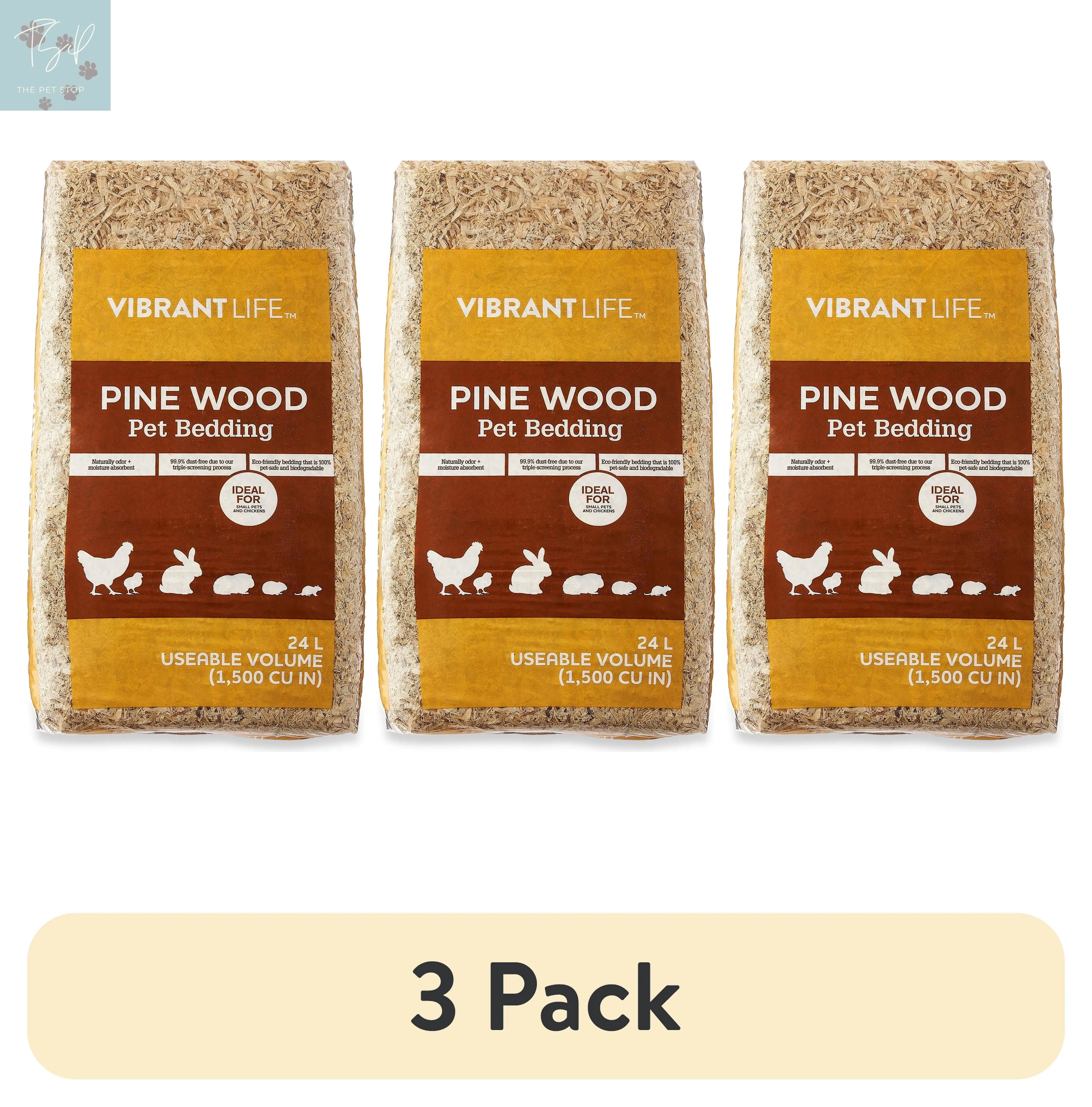 (3 Pack) Vibrant Life Pine Wood Pet Bedding for Small Pets & Chickens, 24 L Bag American Wood Fibers