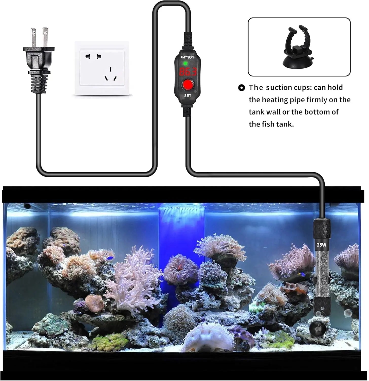 Small Aquarium Heater for 1-15 Gallon Tanks with Preset Temperature - Suitable for Betta, Turtles, and Both Saltwater and Freshwater - Available in 25W, 50W, and 100W Woliver