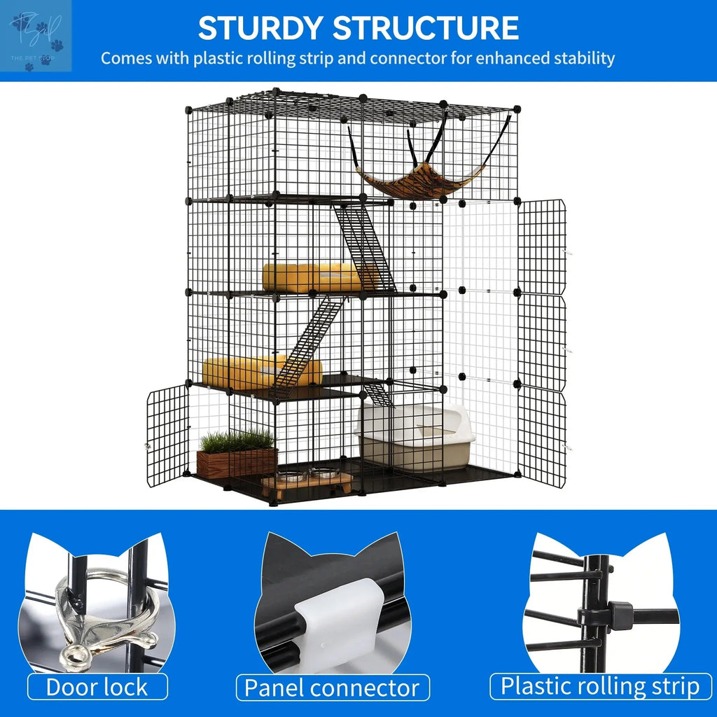 Dextrus 4-Tier Large Cat Cage with Hammock - Metal Wire Kennel and DIY Playpen for 1-3 Cats Dextrus