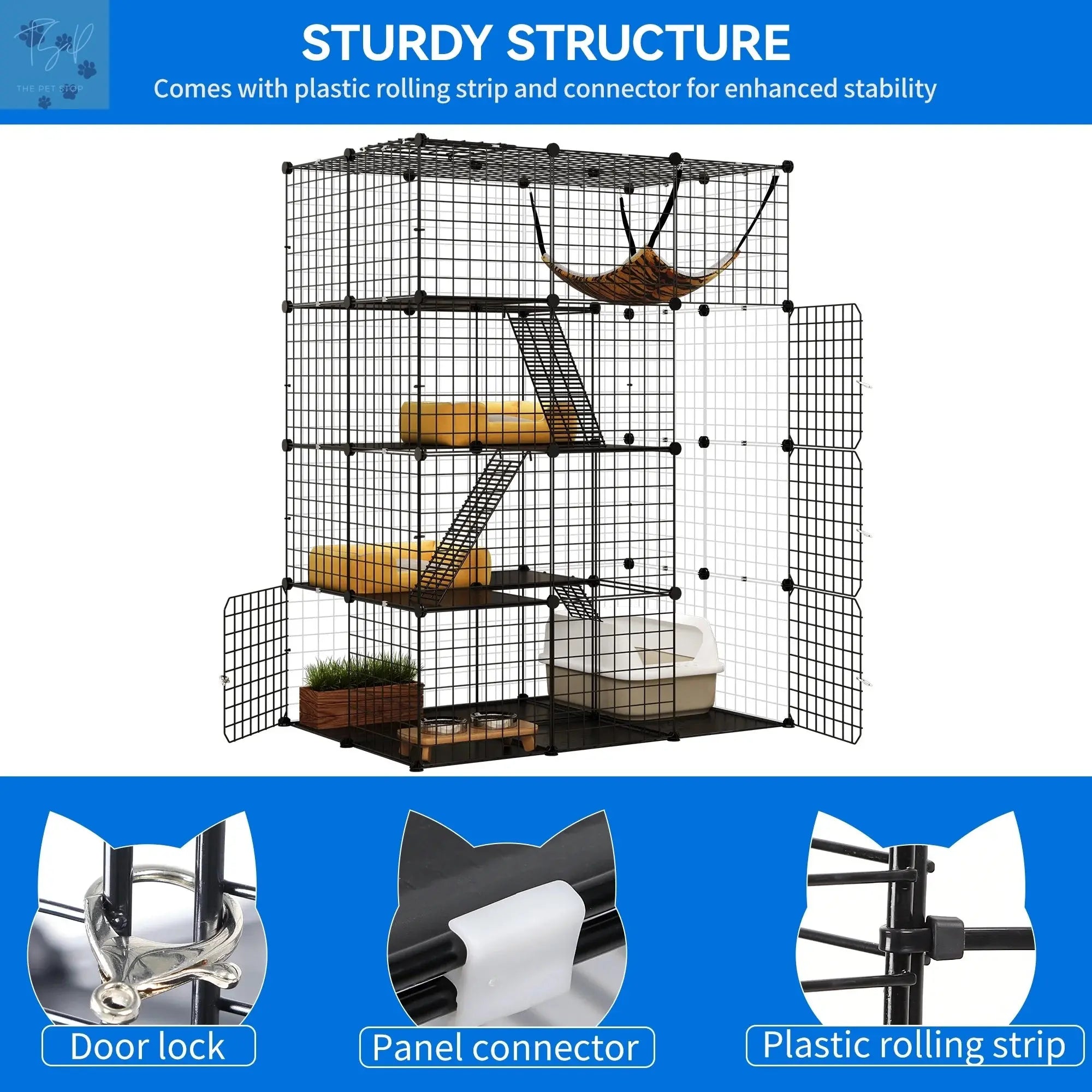 Dextrus 4-Tier Large Cat Cage with Hammock - Metal Wire Kennel and DIY Playpen for 1-3 Cats Dextrus