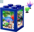 Compact Stackable Cube Fish Tank for Betta Fish with Decorative Elements and Ant Feeding Case (Blue) Finding Laurel