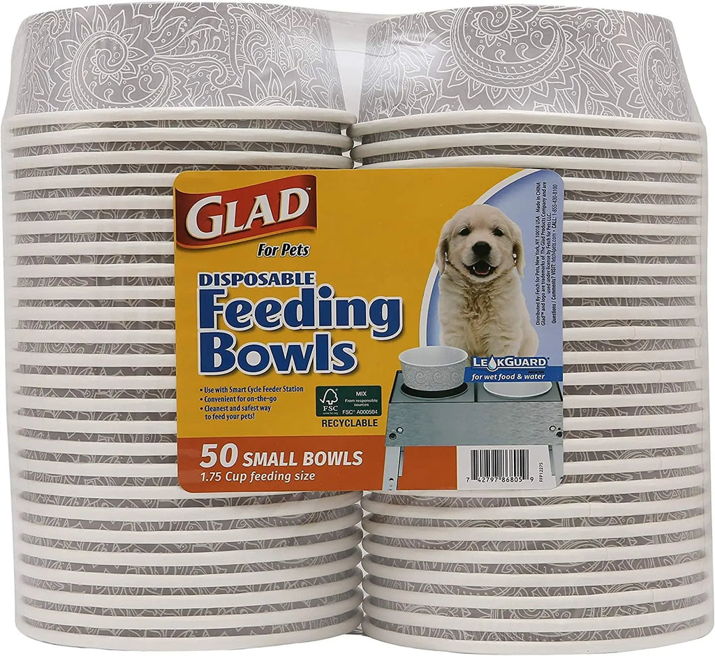 Glad for Pets Disposable Feeding Bowls for Small Dogs - Stylish Gray Pattern, 1.75 Cup Capacity, Perfect for Food and Water (Single Pack) Fetch for Pets