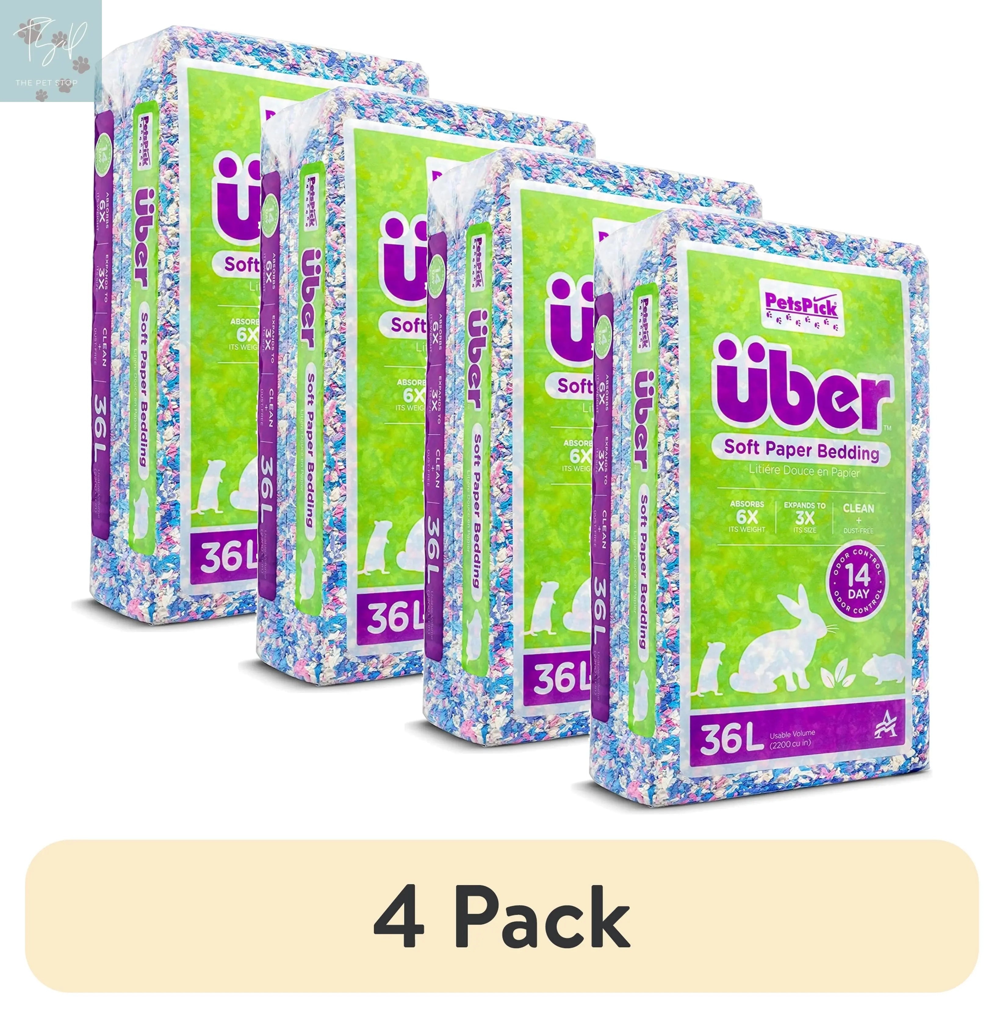 (4 Pack) Pets Pick 36L White Uber Pet Bedding, Hamster, Rabbit, Rat American Wood Fibers