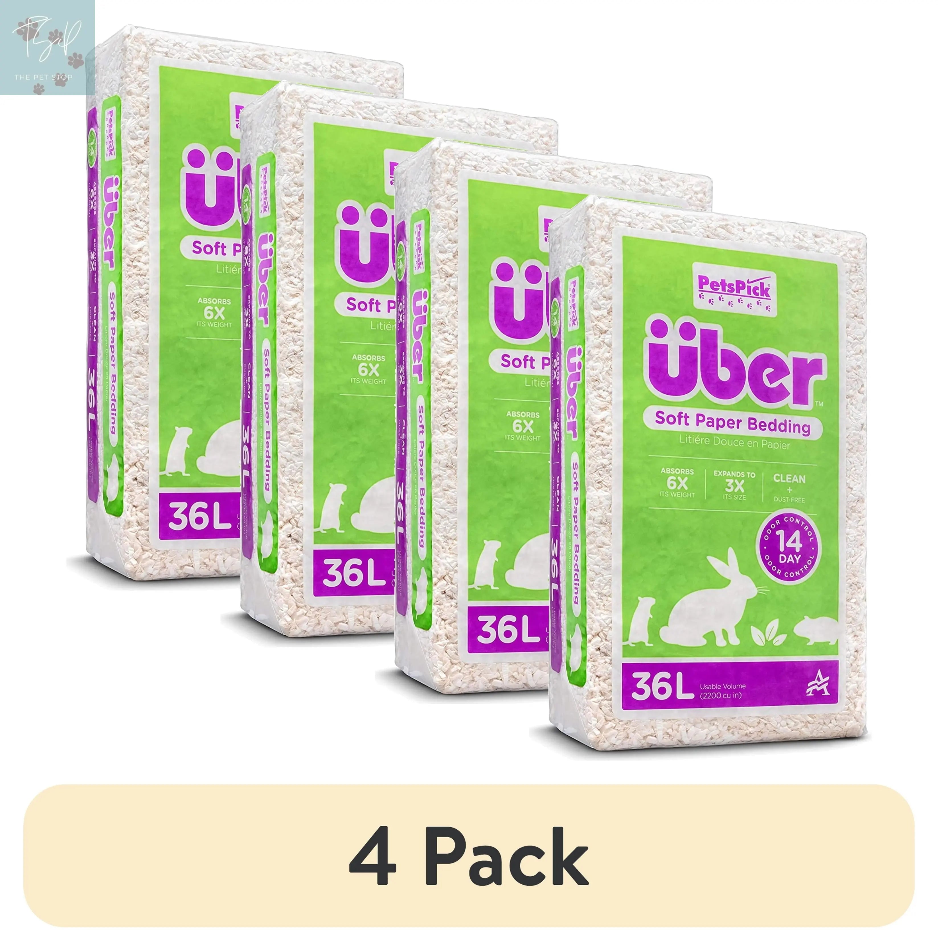 (4 Pack) Pets Pick 36L White Uber Pet Bedding, Hamster, Rabbit, Rat American Wood Fibers