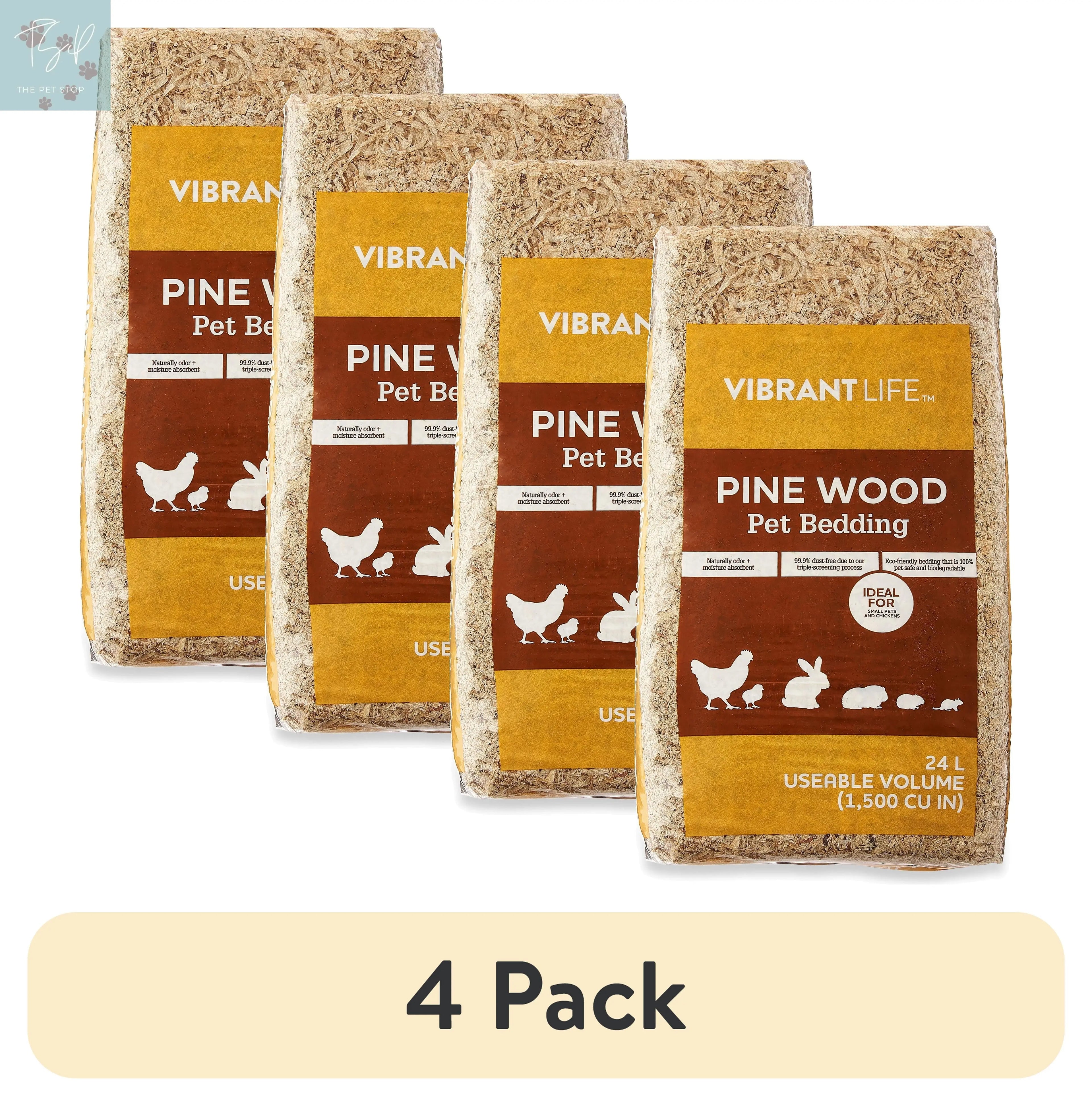 (3 Pack) Vibrant Life Pine Wood Pet Bedding for Small Pets & Chickens, 24 L Bag American Wood Fibers