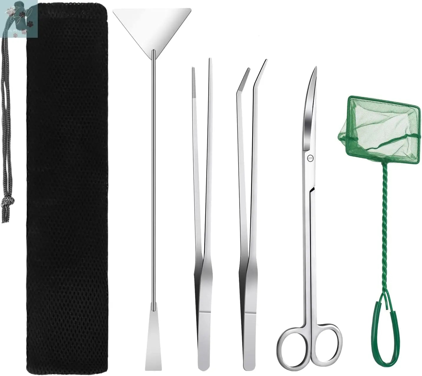 Lukovee 4-in-1 Stainless Steel Aquarium Tool Set: Multi-Functional Tweezers, Scissors, and Spatula for Aquascaping, Plant Care, and Maintenance (Includes Fish Net) Lukovee