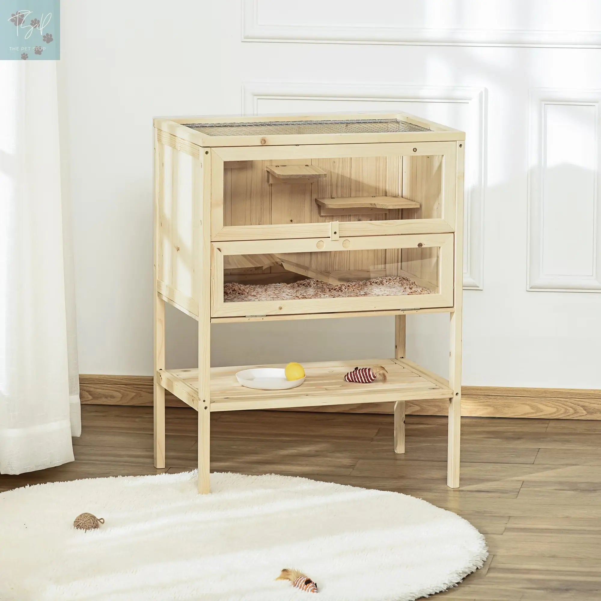 Pawhut 3-Tier Wooden Hamster Cage W/ Openable Top, Front Door, Shelf, Gray PawHut