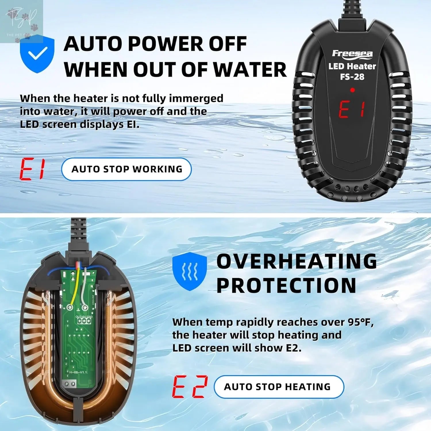 FREESEA 50W Submersible Aquarium Heater with Adjustable Temperature Controller for Betta, Saltwater, and Freshwater Tanks (1-10 Gallons) FREESEA