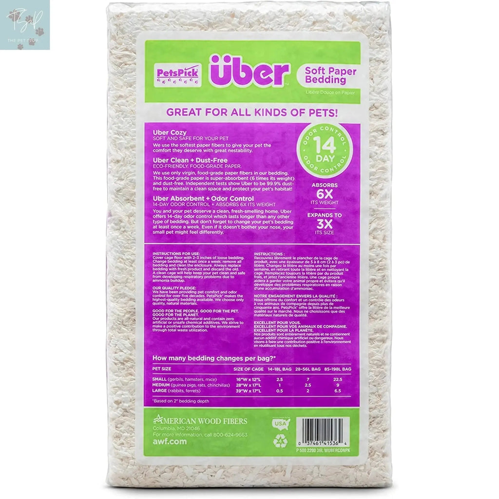 (4 Pack) Pets Pick 36L White Uber Pet Bedding, Hamster, Rabbit, Rat American Wood Fibers