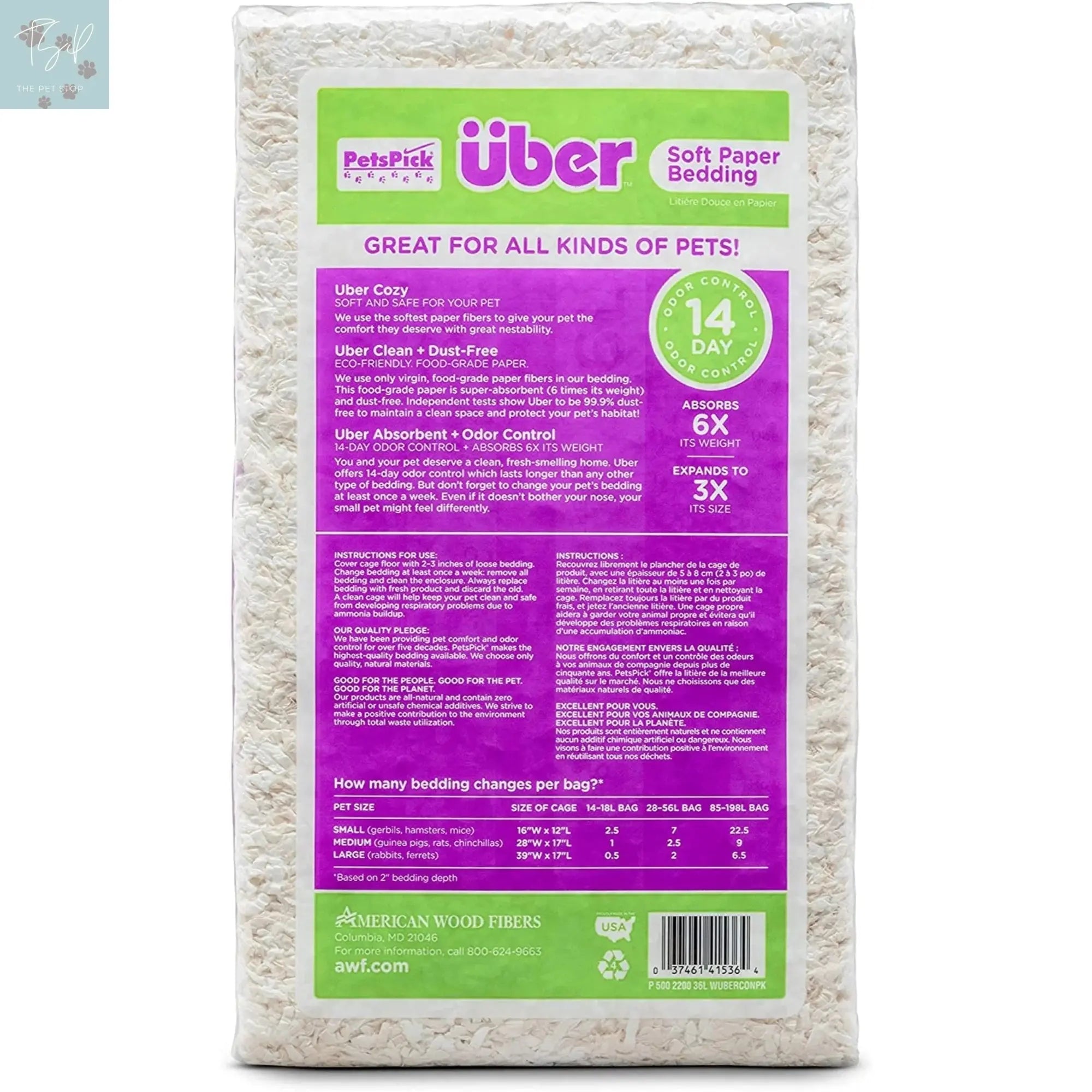 (4 Pack) Pets Pick 36L White Uber Pet Bedding, Hamster, Rabbit, Rat American Wood Fibers