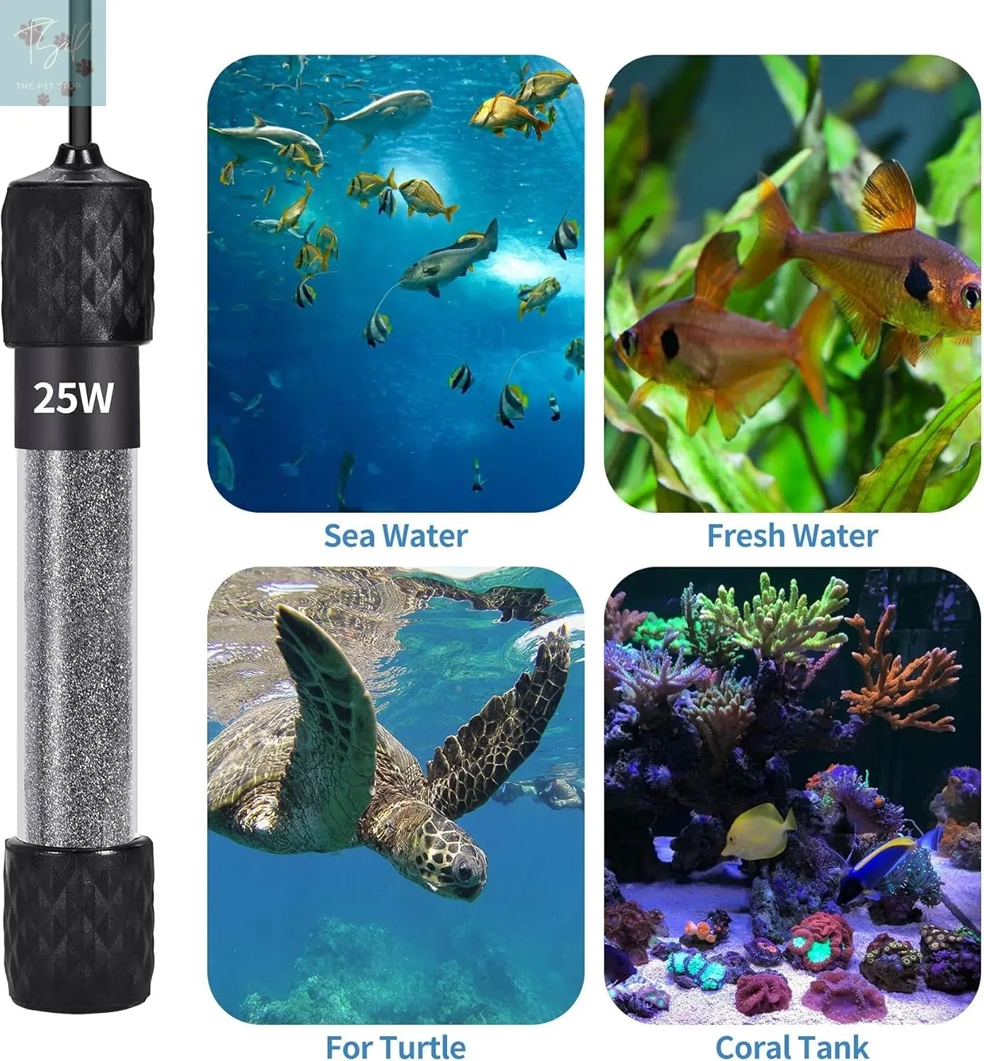 Small Aquarium Heater for 1-15 Gallon Tanks with Preset Temperature - Suitable for Betta, Turtles, and Both Saltwater and Freshwater - Available in 25W, 50W, and 100W Woliver