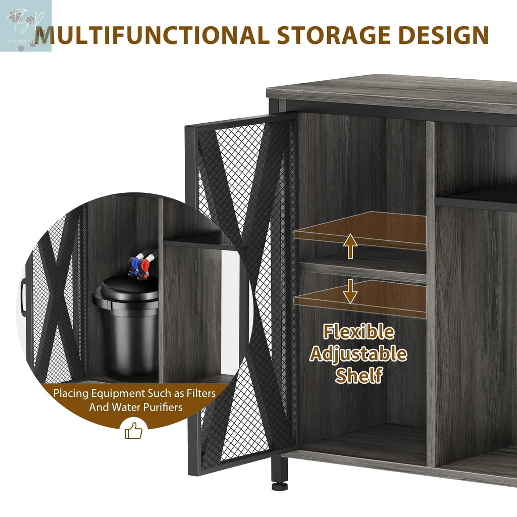 Dextrus Fish Tank Stand Metal Aquarium Stand with Power Outlets & LED Light and Cabinet, for 40-50 Gallon Aquarium Bearable 880LBS Capacity, Gray & Black Dextrus