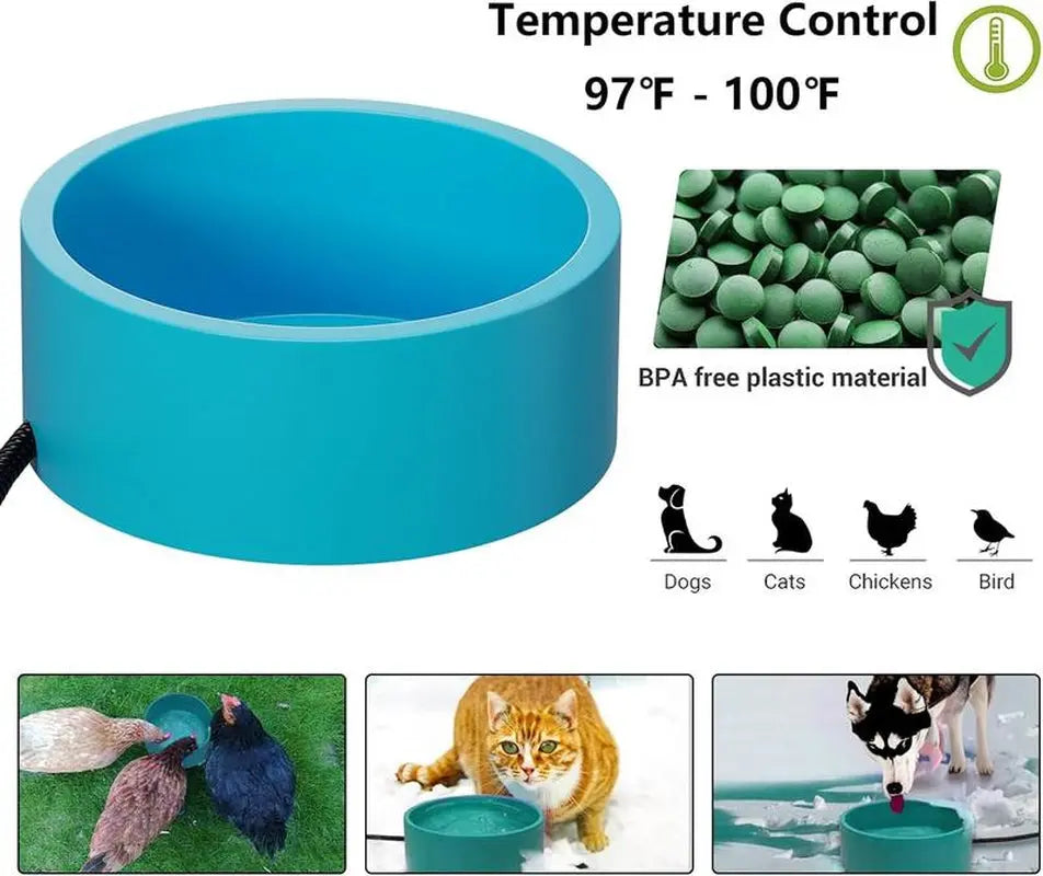 EVEREASY Large Heated Water Bowl for Poultry and Livestock - 108 oz Waterproof Heater for Chickens, Rabbits, and Birds - Winter-Ready 0.85 Gallon Capacity with 30 Watts Power The Pet Stop